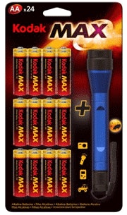 24x Kodak Max Alkaline AA-Batterien + LED-Taschenlampe für 8,39€