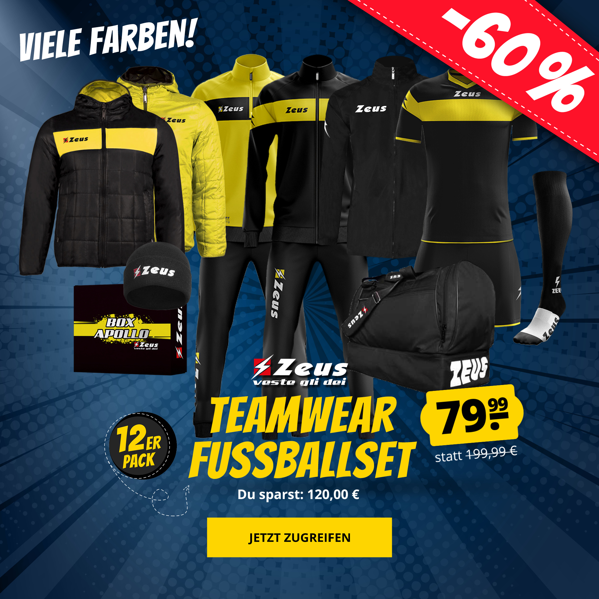 Zeus Apollo Fußball Set Teamwear Box 12-teilig für nur 79,99€ inkl. Versand statt 199,99€