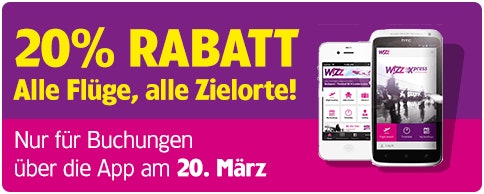 20% auf alle App-Buchungen bei Wizz Air
