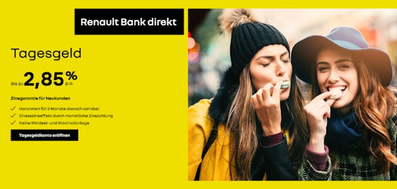 Top Tagesgeld-Zinsen! 🤩 Renault Bank direkt mit 2,85% p.a. für 3 Monate 📈