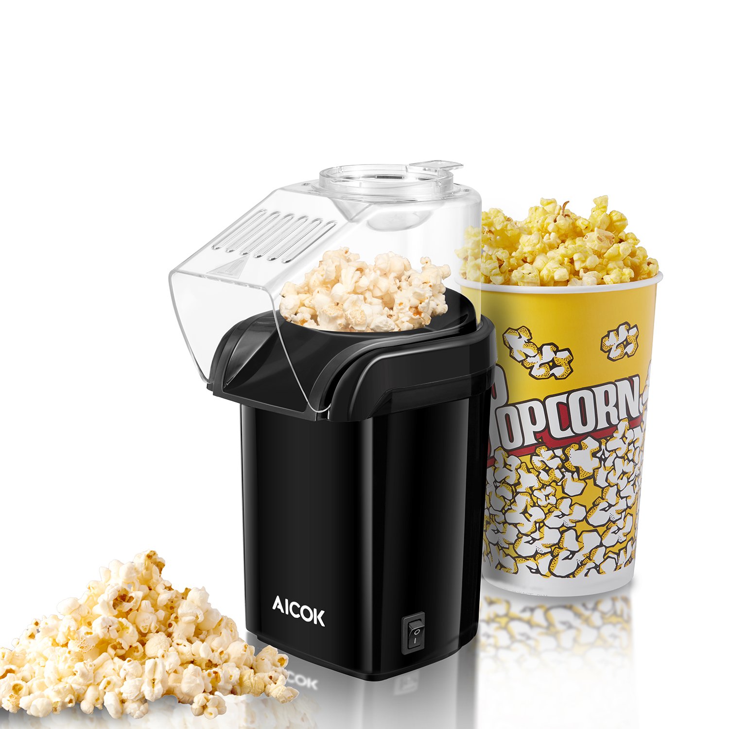 Popcornmaschine, 1200W Fett Fettfrei Ölfrei, Weites-Kaliber-Design mit Messbecher und abnehmbarem Deckel