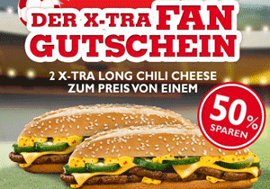 2 X-Tra Long Chili Cheese zum Preis von 1 (4,29€) bei Burger King