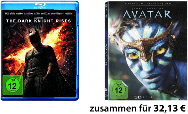 7,77€ Conrad Gutschein: The Dark Knight Rises + Avatar 3D [Blu-ray] für 27€ *UPDATE* nochmal 5€ günstiger