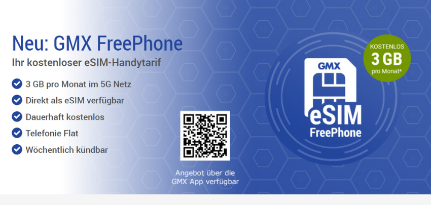 3GB gratis Telefonieren 🤯 GMX FreePhone für 0€ - eSIM-Tarif, 5G-Netz, keine Laufzeit