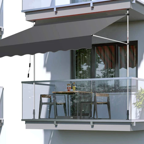 BMOT Klemmmarkise Balkon mit Handkurbel Höhenverstellbar, ohne Bohren, Polyester, 250 /300/350 x 120 cm