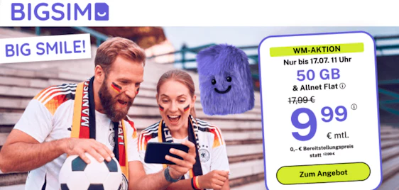 0€ Anschlusspreis 🤯📱 BigSIM Allnet-Flat: 50GB für 9,99€
