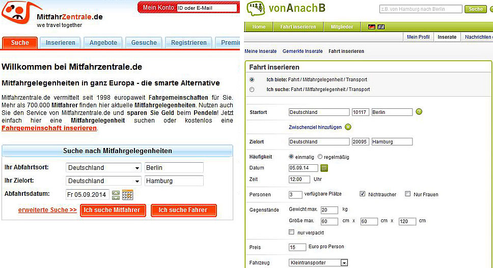 Mitfahrgelegenheiten im Vergleich | Mitfahrgelegenheit.de, BlaBlaCar, Mitfahrzentrale.de