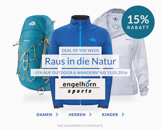 15% Rabatt auf "Outdoor und Wandern" bei Engelhorn - auch auf reduzierte Artikel