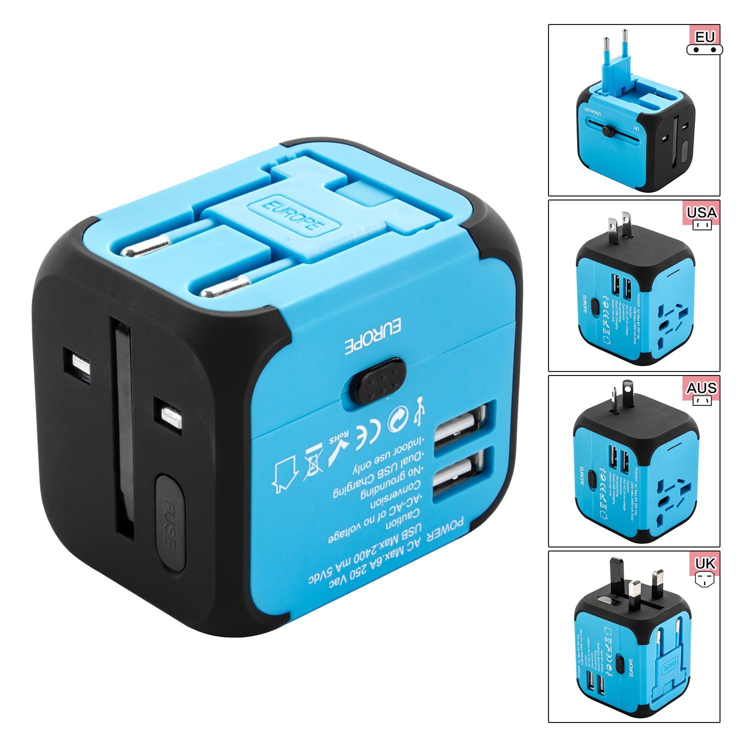 Uvistar Reiseadapter 3 Polig 4 in 1 für 150 länder Reisestecker Weltweit Universal Leicht Würfel Wandler mit USB
