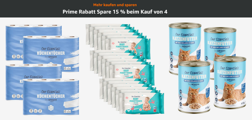 Mega! 15% Extra-Rabatt auf "by Amazon" beim Kauf von 4 Artikeln - Haushalt, Pflege, Lebensmittel &amp; mehr