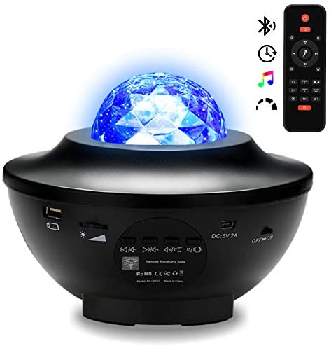 VINGO Music Galaxy LED Lampe Projektor mit Fernbedienung, Nebulicht mit Bluetooth Lautsprecher