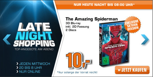 Saturn Late Night Shopping Auslese - Spider-Man 3D für 10€, iPod Touch 8GB für 149€, uvm.