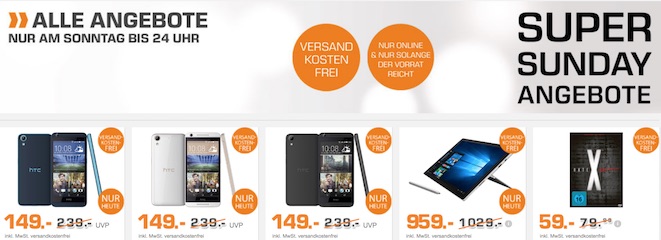 Saturn Super Sunday am 21.2. – z. B. HTC Desire 626G Blue Lagoon für 149€