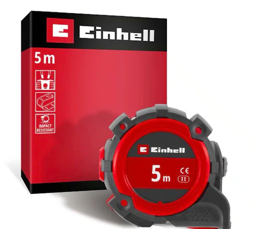 Einhell Bandmaß, Autolock Nylonbeschichtung | Magnet-Endhaken doppelseitige Skalierung 5m in rot für 4,99€(statt 9,99€)