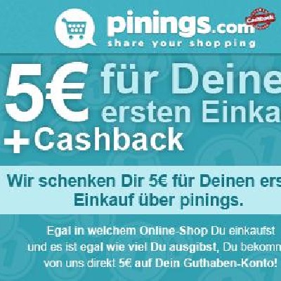 5€ geschenkt + Cashback  bei Shop-Partnern bei pinings