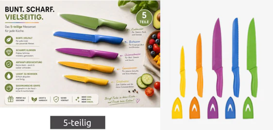 Farbe & Schärfe in der Küche! 🔪 5-tlg. Messer-Set mit Klingenschutz für 15€ 🌈