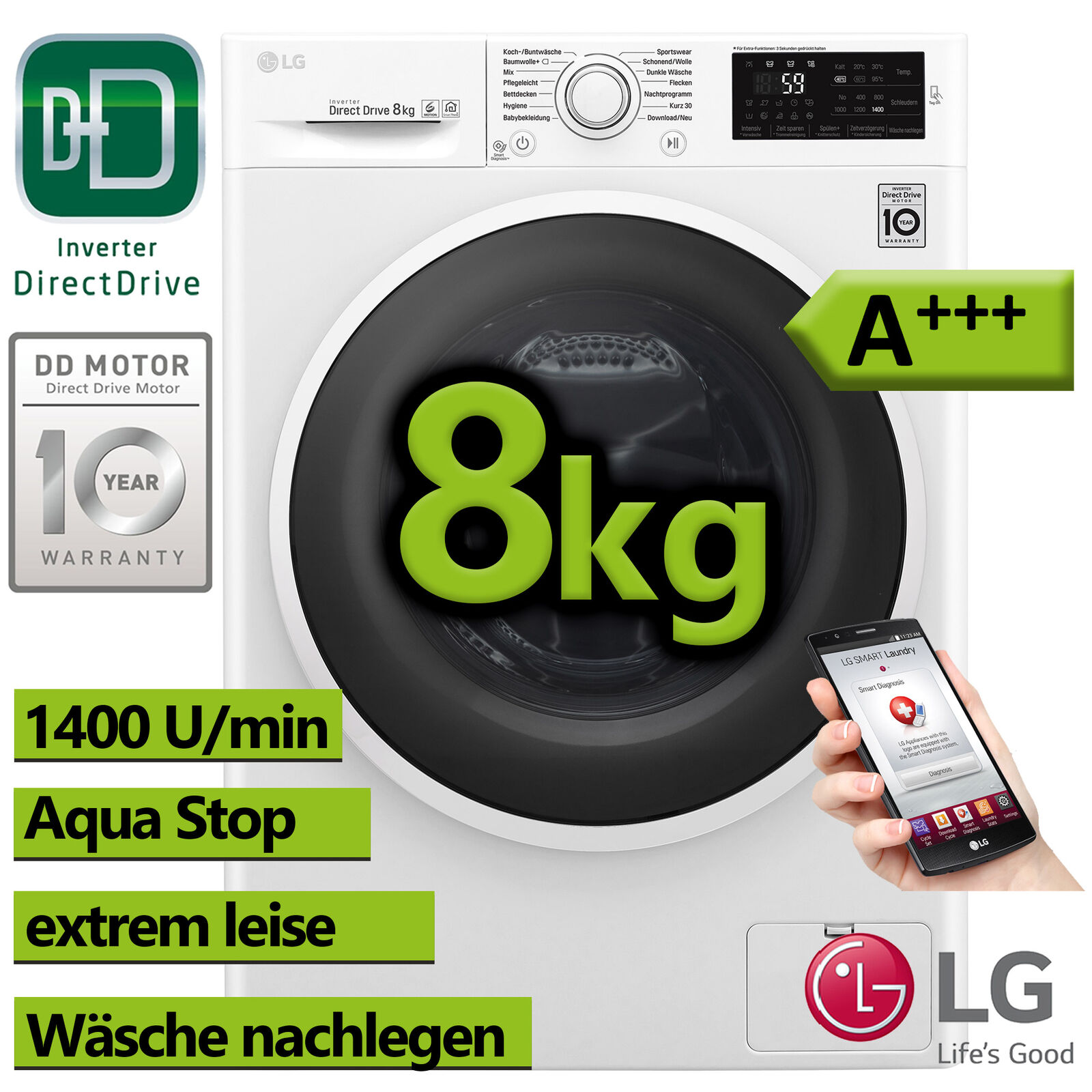 LG Waschmaschine A+++ 8kg 1400 UpM - Nur 333€