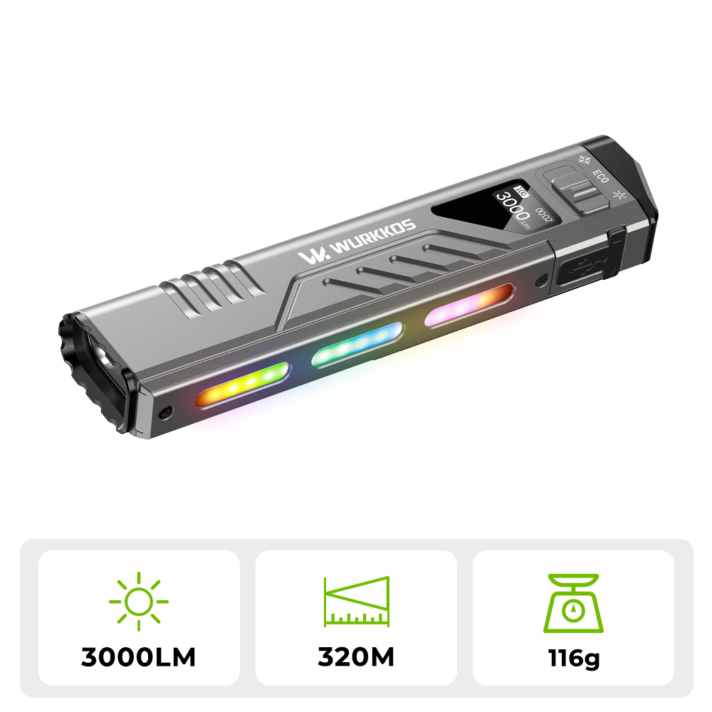 Wurkkos TD11 Smart OLED taktische Taschenlampe, 3000 lm
