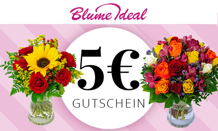 Nur noch heute! 5€ Rabatt ab 20€ MBW bei Blume Ideal – z.B.: "Rosenstrauß Farbwunder" mit Vase für 20€