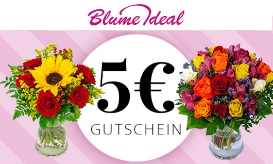 Nur noch heute! 5€ Rabatt ab 20€ MBW bei Blume Ideal – z.B.: "Rosenstrauß Farbwunder" mit Vase für 20€