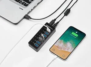 AmazonBasics - USB-Hub, USB-C 3.1 mit 7 Anschlüssen und Netzadapter - 36 W (12 V/3 A), Schwarz, EU
