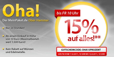 15% auf Alles bei MeinPaket - Samsung Galaxy S2 für 461€