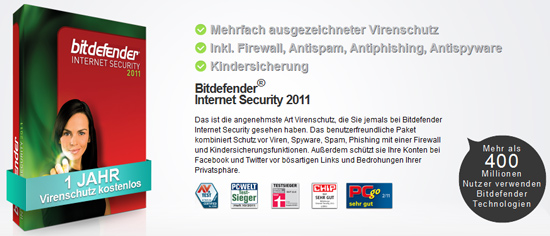 Bitdefender Internet Security 2012 für 1 Jahr kostenlos