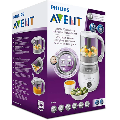 Philips Avent 4-in-1-Babynahrungszubereiter SCF883/01, Dampfgaren und Mixen, 4 Mahlzeiten