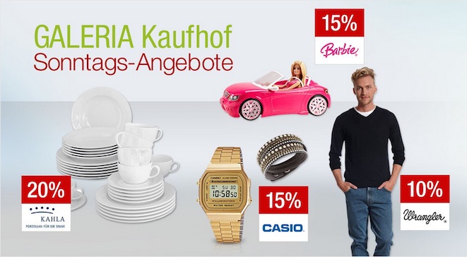 Sonderpreise bei Galeria Kaufhof-Sonntags-Angeboten - z.B. Lego, Barbie, Kahla-Geschirr