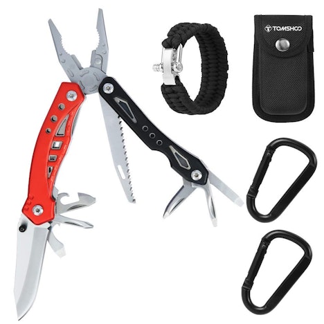 Outdoor Tools Kit 12 in 1, 2 Karabinern Clips Einstellbare urvival Armband und Aufbewahrungshülle