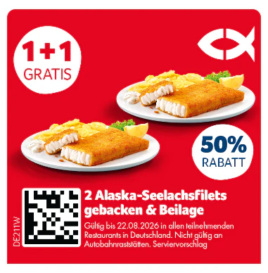 Nordsee Coupons 2 für 1 Alaska-Seelachsfilet