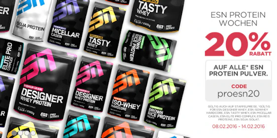 20% Rabatt auf ESN Whey bei Fitmart auch auf Staffelpreise - z.B. 1kg ESN Designer Whey ab 14€ *UPDATE*