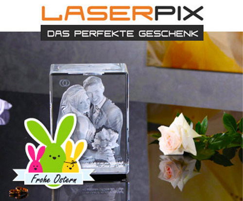Tolles Ostergeschenk: Fotos 3-Dimensional in Glas verewigen - 35€ Gutschein für laserpix