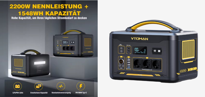 VTOMAN JUMP 2200 für 374€ - kleines Kraftwerk, 1548Wh Kapazität, erweiterbar