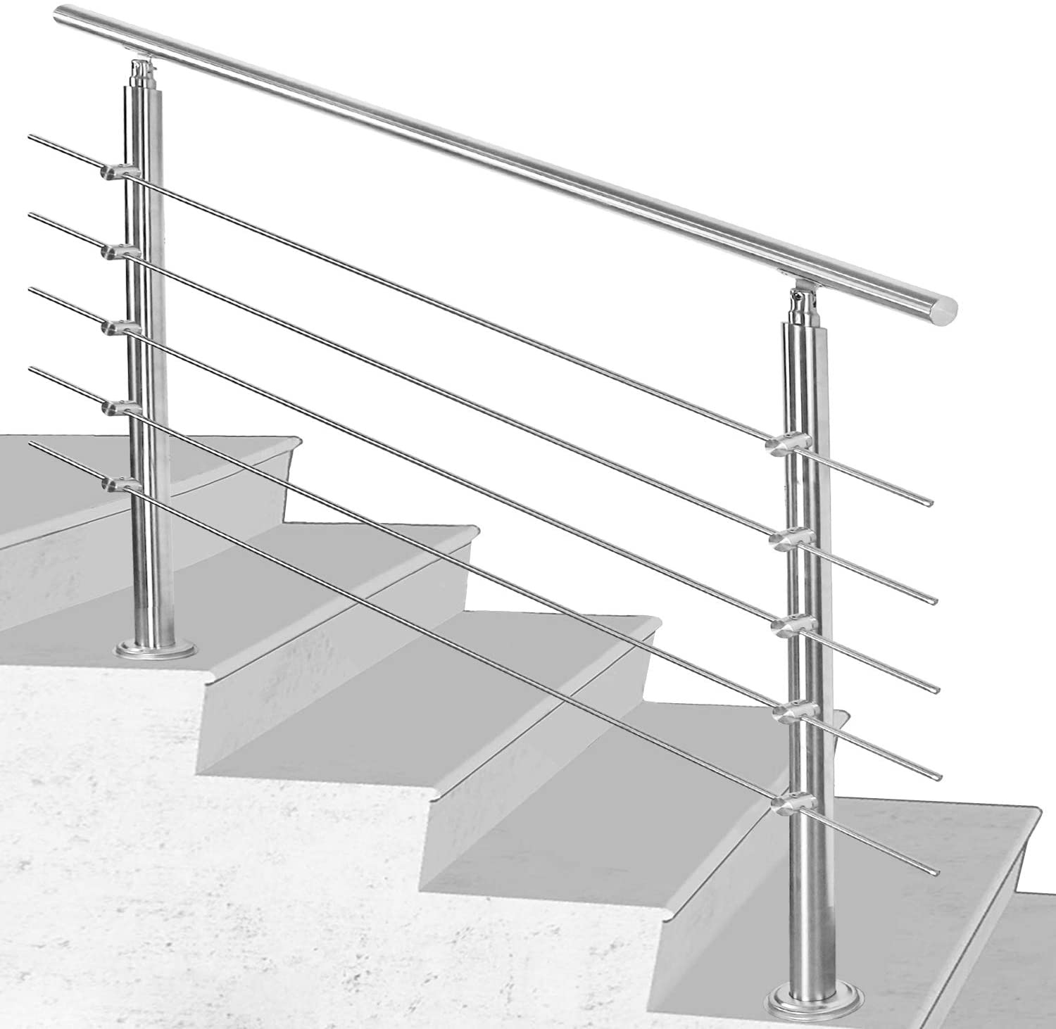 Hengda 80cm Treppengeländer mit 5 Querstreben Ø 42mm Edelstahl Handlauf