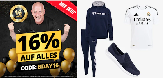 Sportspar Gutschein ⚽🚀 16% Rabatt auf ALLES - z.B. Real Madrid Trikot für 32€