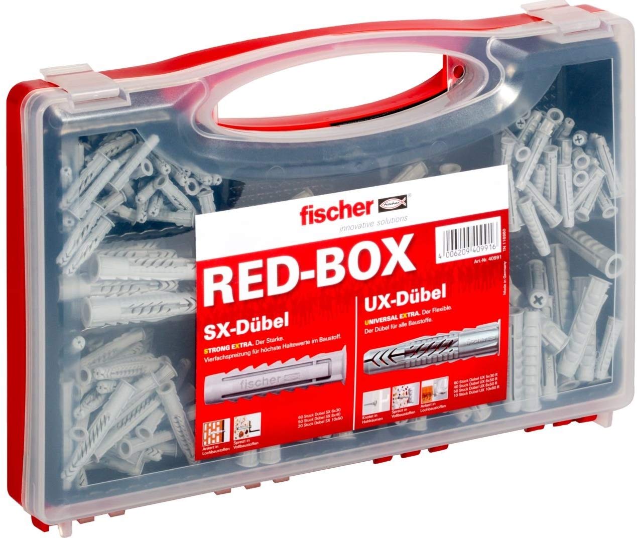 Fischer Sortimentsbox RED-Box mit Universaldübel UX/Spreizdübel SX 290 (40991)