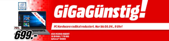 GiGaGünstig: Reduzierte Hardware bei Media Markt - z.B. Asus ZenBook 3 Deluxe für 1.299€