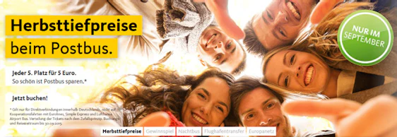 Postbus Herbsttiefpreise: viele Tickets deutschlandweit für nur 4€