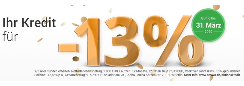 Nur noch bis morgen! -13% Zins zum 3. Geburtstag von Smava 🎈🎉 - mit 1.000€ Kreditsumme 💳