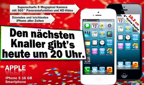 Vorhersage: iPhone 5 16GB für 579€ ab 20 Uhr bei Media Markt? *UPDATE* für 575,90€ bei getmobile