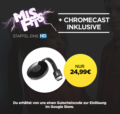 Google Chromecast 2 und Misfits HD Staffel 1 [Stream] für 25€ – Gratis-Serienstaffel mit Streaming Box