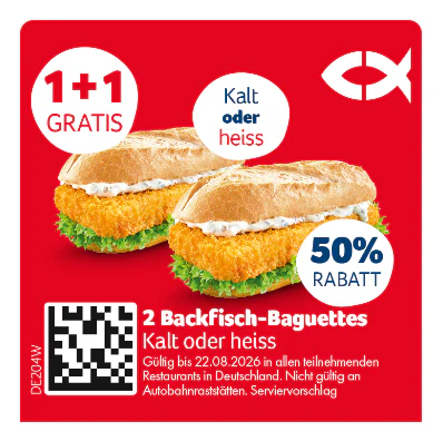 Nordsee Gutscheine 2 für 1 Backfisch-Baguettes