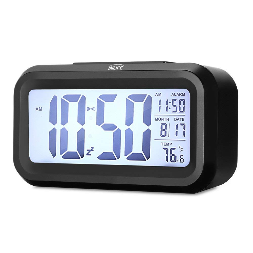INLIFE Digital Wecker Digitaluhr mit großen Ziffern Tischuhr mit Snooze Funktion, LCD Hintergrundbeleuchtung und Temperatur Anzeige, Batteriebetrieben
