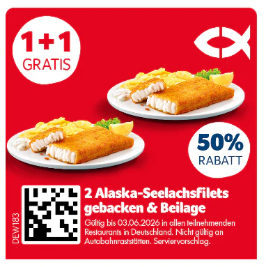 Nordsee Coupons 2 für 1 Alaska-Seelachsfilet