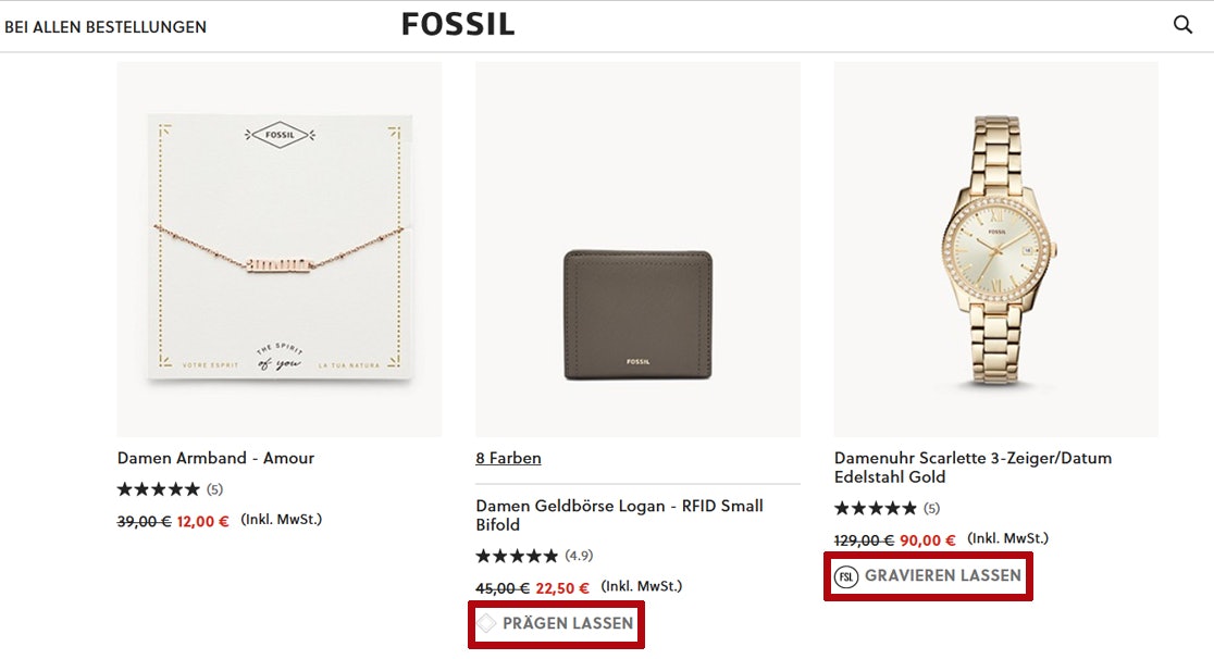 Fossil Gratis Gravur Prägung