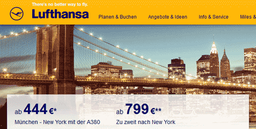 München - New York für 423€ (1 Person) oder für 387€ (2 Personen) mit Lufthansa im A380 zum Christmas Shopping im Dezember 2011