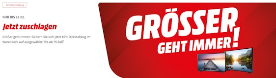 Nicht mehr lange! 📺🥳 10% Direktrabatt auf Smart TVs ab 75" bei Media Markt - z.B. Philips 75PUS8546 mit Ambilight für 1.259€