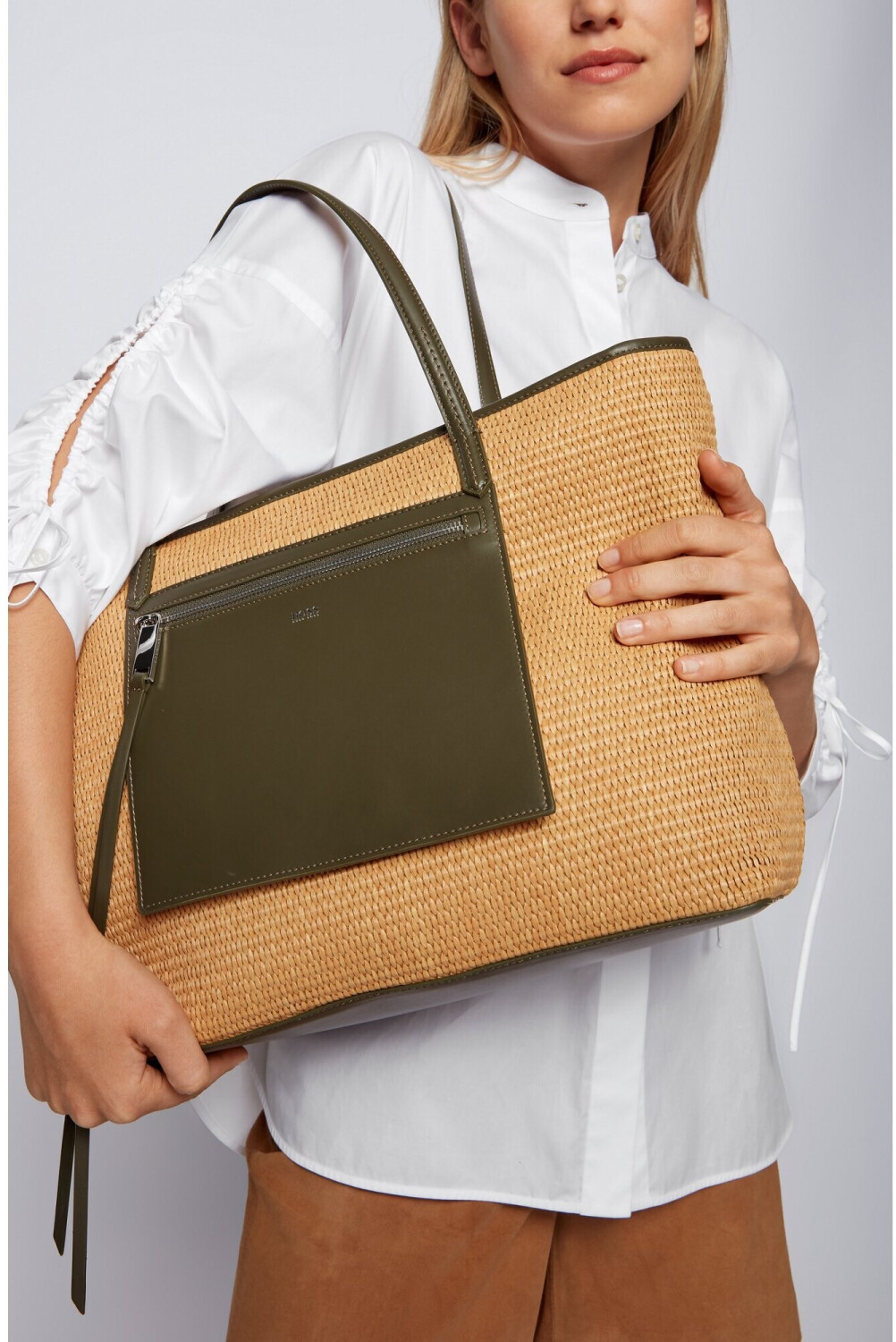 Hugo Boss aus Bast mit Fach und Schieber aus Leder - Carrie Shopper-R 50454829 Weiß mit 67% Ersparnis