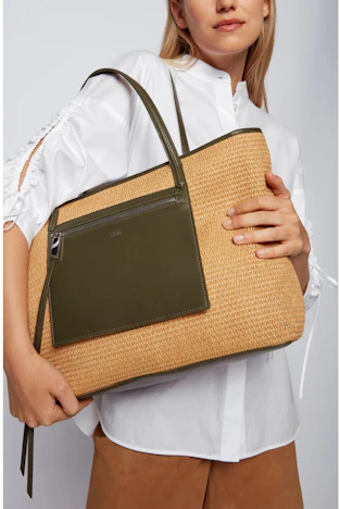 Hugo Boss aus Bast mit Fach und Schieber aus Leder - Carrie Shopper-R 50454829 Weiß mit 67% Ersparnis